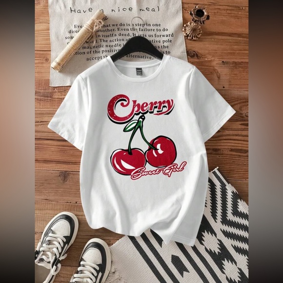 Tops - 💛🦢5 FOR $10!!! 🦢💛 White Cherry Graphic T-Shirt